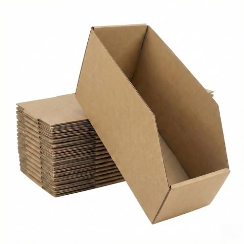 STRBOXONG 15x Gavetas de Cartón Kraft 30x11x15cm, Cajas de Almacenaje Abiertas para Taller, Estantería y Piezas Pequeñas, Organizador de Herramientas Plegable y Reciclable, Cartón Duro Reforzado