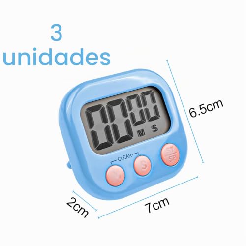 Miniatura 2 de Fousenuk 3 Piezas Temporizador Cocina Digital Con 3 Colores, Cronometro Con Pantalla Lcd Grande, Timer Con Alarma Fuerte, Reloj Temporizador Respaldo Magnético Para Estudiar Trabajar Cocina