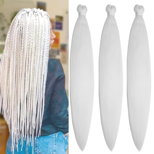 BALINGHAIR Pre Stretched Braiding Hair 28 Inch Braids Hair White Yaki Texture Hot Water Setting (60#-3Packs)