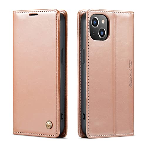 Housse iPhone 13 avec fentes cartes et support vidéo or rose