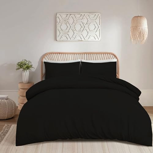 funky gadgets Double Duvet Set – Soft Brushed Microfiber Plain Dyed Duvet Cover Sets with Pillow Cases- Bedding Quilt Cover Set (Black) - Image 6