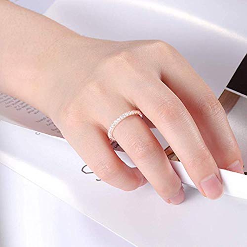 Greendou Fashion Jewelry 2mm 925 Sterling Silver Wedding Band Cubic Zirconia Half Eternity Stackable Engagement Ring Size 5-10 (8, Rose Gold)2