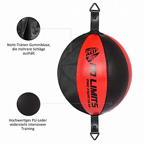 AQF Boxen Doppelendball Rex Leder Boxbirne Set MMA Punchingball Erwachsene Training Speedball Set (Schwarz Rot)