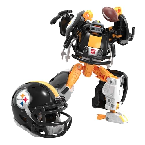 Transformers NFL Pittsburgh Steelers Steelsmash 5.5-Inch Action Figure Changes from Robot to Helmet, Football Toys for Ages 8+