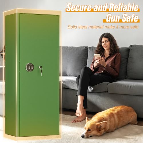 Image of Bonusall 12-15 Green Gun Safe for Rifles,Fireproof Gun Safe for Rifles and Pistols,Rifle Safes for Home with Digital Keypad,Adjustable Shelves & Handgun Pockets