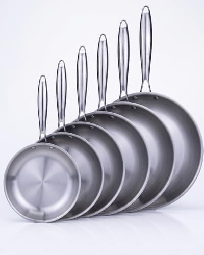 BAVARY RVS Koekenpannenset 6-Delig Inductie – 20/22/24/26/28/30 cm – 18/10 Inox Roestvrij Staal – Frying Pan Set Zonder Coating – Bakpannen Voor Alle Warmtebronnen – Vaatwasserbestendig