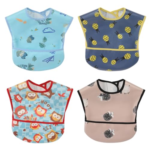 Image of norinori Baby bibs Waterproof Feeding bib - Starter Bib with Catcher Pocket For Todder Infants Washable Soft 4Pac 6-24M