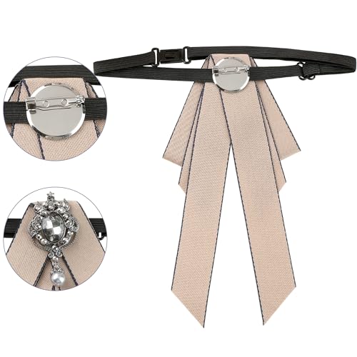 Image of Women's Ribbon Brooch Necktie Rhinestone Bow Ties for Elegant Chic