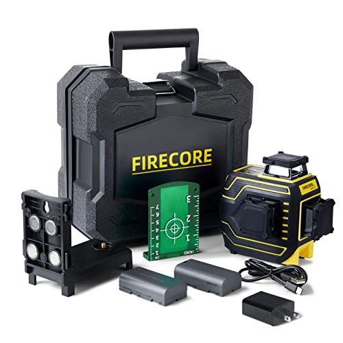 Firecore Laser Level Self Leveling 3X360, Green Beam Cross Line Leveling And Alignment Laser Tool For Construction With 2 Rechargeable Batteries, Magnetic Pivoting Mount & Hard Carry Case Included #TOP6