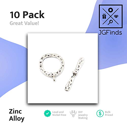 10 Sets Silver Tone Bracelet Toggle Clasps, Diy Jewelry Making (Hammered Circle) #TOP1