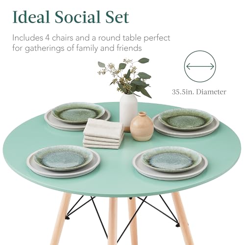 Best Choice Products 5-Piece Dining Set, Compact Mid-Century Modern Table & Chair Set for Home, Apartment w/ 4 Chairs, Plastic Seats, Wooden Legs, Metal Frame - Light Green/Oak