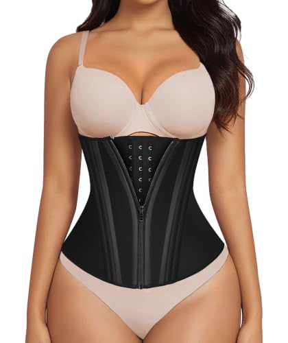 SHAPERX Waist Trainer for Women Underbust Corset Shapewear Tummy Control Workout Waist Cincher Body Shaper Zipper and Hooks SZ7310-Black-L