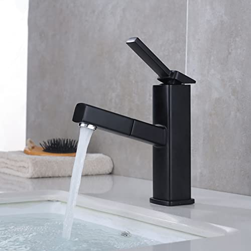 Robinet de salle de bains extractible blanc et or mitigeur lavabo monotrou chaud et froid