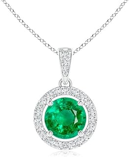 Angara Natural Floating Emerald Pendant/Necklace with Diamond Halo in 14K Solid Gold/Platinum for Women | May Birthstone J...