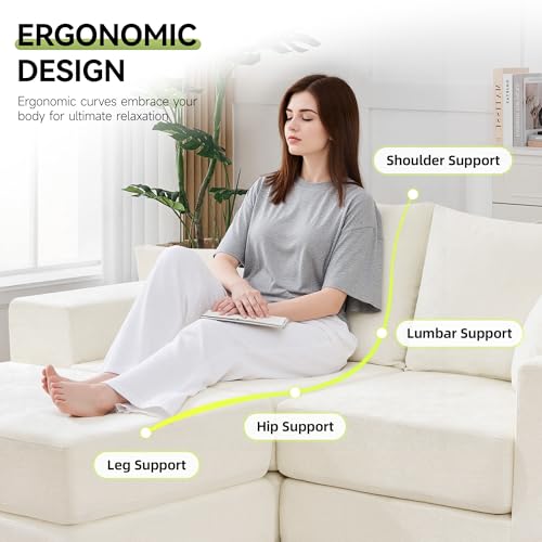 Image of 79 inch Boneless Cloud Loveseat Sofa Couch, Modular Tufted Foldable Floor Sofa with Ottoman, Chenille Lounge Convertible Sofa Bed for Living Room, No Assembly, Beige