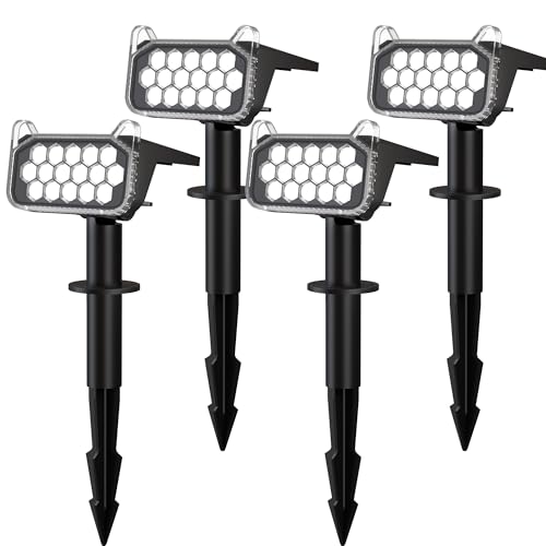 Solar Spotlights Outdoor Waterproof IP65 - Solar Spot Lights Uplights for Garden Yard Tree Flag Statue Flower Beds Landscape Auto On/Off 2 Lighting Modes Wall-Mount & Ground Stake White - 4 Pack