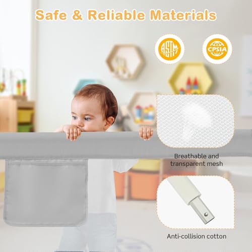 Image of BABY JOY Bed Rail for Toddlers, 47''Long, Height Adjustable & Foldable Baby Bed Rail Guard w /Storage Pocket & Double Safety Child Lock for Kids Twin Double Full Size Queen King Mattress (Grey)