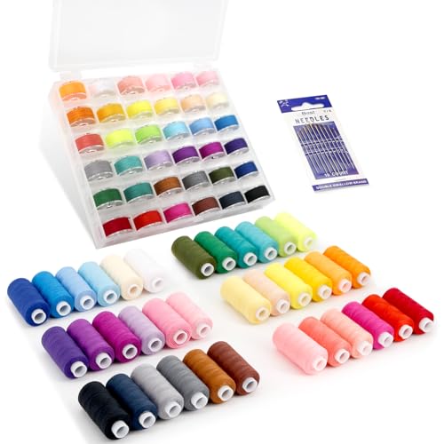 72Pcs Sewing Thread kit, 36 Assorted Colors Machine Threads with Spools, 36 Same Color Prewound Bobbins Threads Set, Polyester Thread for Hand and Sewing Machine