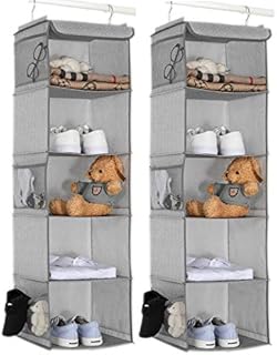 BrilliantJo 2 PCS Hanging Wardrobe Closet Storage with 5 Shelves Organiser, Storage Shelves Unit with 6 Pockets for Clothes - Light Grey(12 x 12 x 43 inch)