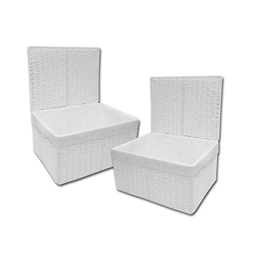 ARPAN White Paper Rope Storage Basket Box With Lid & Removable Inner Cloth Set of 2 (Large)