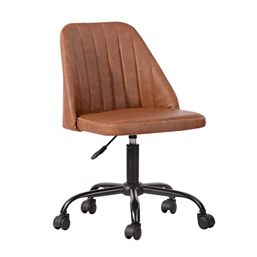 HouseInBox Home Office Chair, Mid Back Task Chair, Classic Leather Computer Writing Chair for Long Working Hours, Adjustable Height Rolling Swivel (Brown)