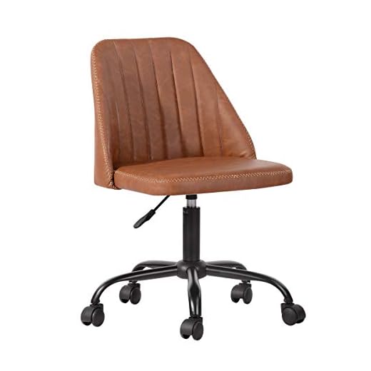 HouseInBox Home Office Chair, Mid Back Task Chair, Classic Leather Computer Writing Chair for Long Working Hours, Adjustable Height Rolling Swivel (Brown)