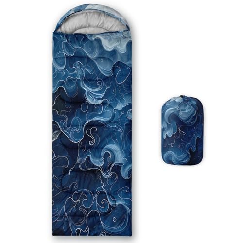 Smell Sunshine Kids Sleeping Bag for Boys Girls,Blue Ripples Print-Lightweight Warm Portable Outdoor Indoor-Waterproof Cold Weather Resistant Sleeping Bag for Camping Hiking(Ripples)