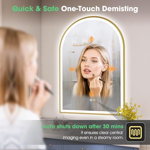 Miniatura 4 de S Bagno Espejo Baño Con Luz 60x90cm, Espejos De Baño Con Led Con Marco De Aluminio, Antivaho, 3000k 4000k 6500k, Regulable, Cristal Templado Hd, Ip44 Espejo Baño Led Con Memoria, Dorado