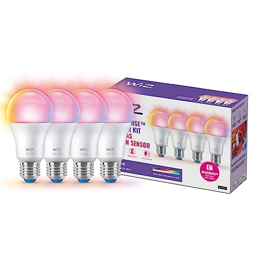 WiZ Lampadina Smart WiFi Goccia Smerigliata, 60W, E27, 4 Pezzi, Tecnologia SpaceSense, Controllo Vocale, Luce da Bianca o Colorata, Dimmerabile