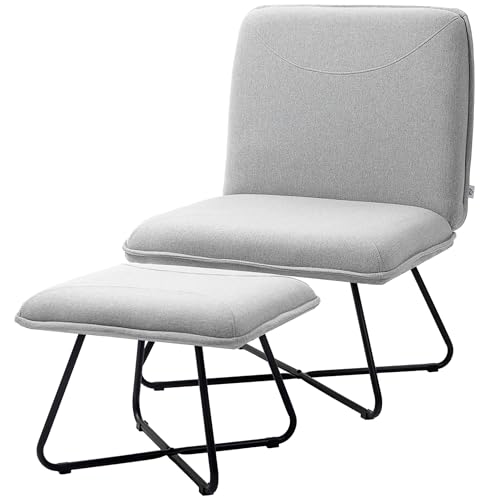 HOMCOM Sillón Relax Sillón de Salón con Reposapiés Butaca para Dormitorio sin Brazos con Patas de Acero en Forma de Cruz para Sala de Estar Gris Claro