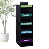 Organisation Quotidienne : L'organisateur de vêtements hebdomadaire pour permet aux parents de localiser rapidement les habits et accessoires du quotidien grâce à son design à cinq niveaux avec étiquetage visuel, que chaque tenue est pré-triée et facilement accessible pour économiser du temps lors des matinées chargées, tout en maintenant la garde-robe de l'enfant organisée et sans désordre pour l'école ou les rendez-vous de jeu.