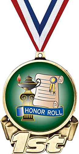 Honor Roll First Place Medal, 3" Gold Honor Roll Trophy Medal Award 1 Pack