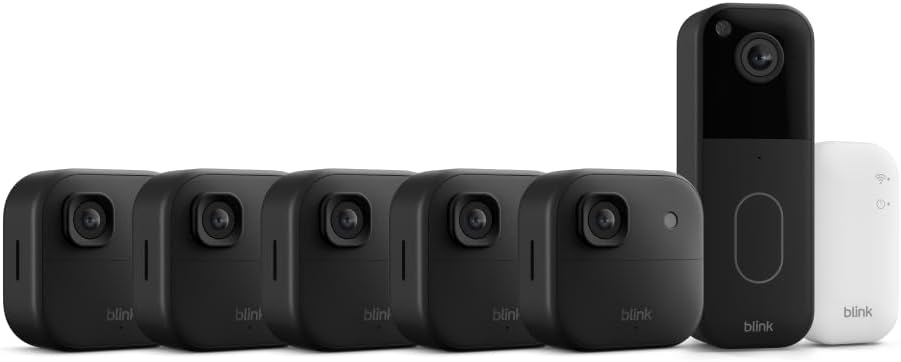 Blink Outdoor 2K+ and Video Doorbell – Two-year battery life, smart detection, Sync Module Core included – 5 Cameras + Video Doorbell (Black)