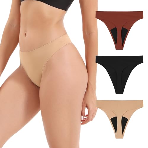 INNERSY Period Thongs Underwear for Women Seamless Thongs No Show Sexy Panties 3-Pack