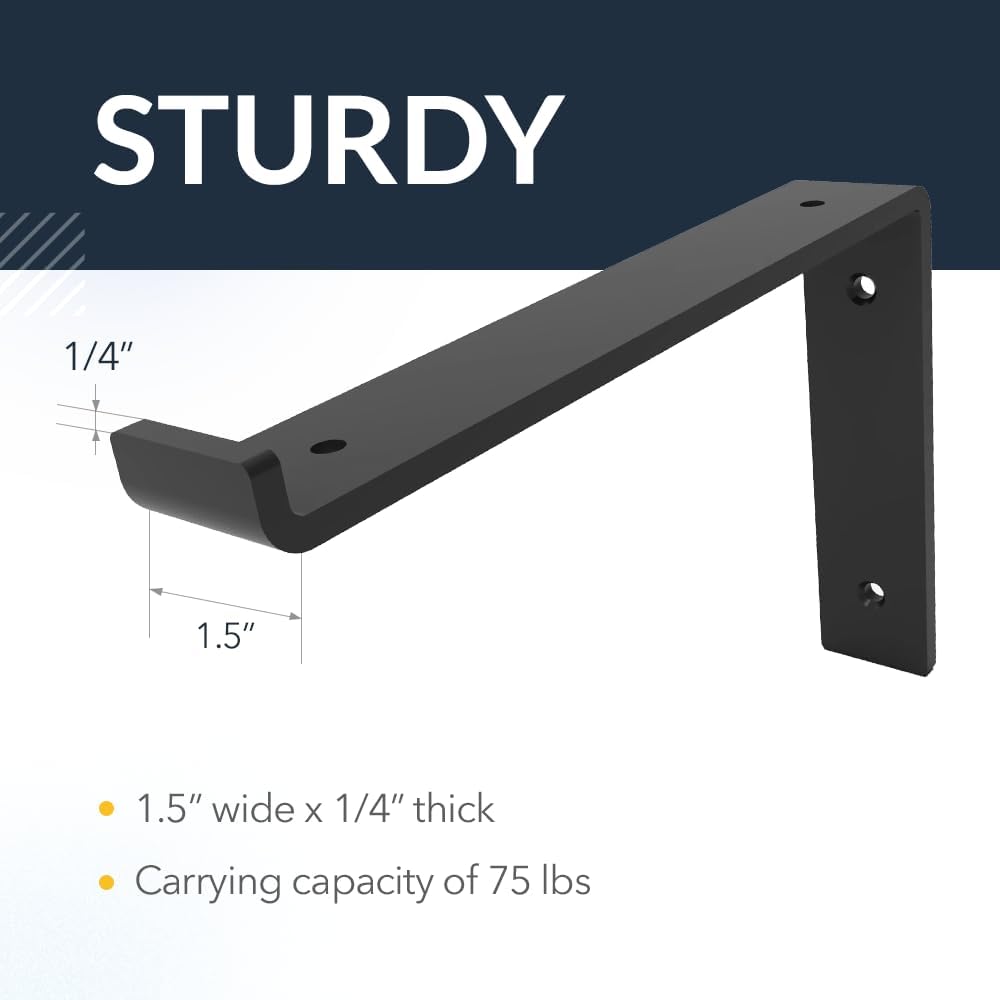 Iron Supports Metal Farmhouse Shelf Bracket with Lip - Minimalist Black Iron L-Bracket for Shelving, Mantels & More - Heavy Duty Support Bracket for Indoor Spaces (Matte Black - 11.25" Deep x 6" High)