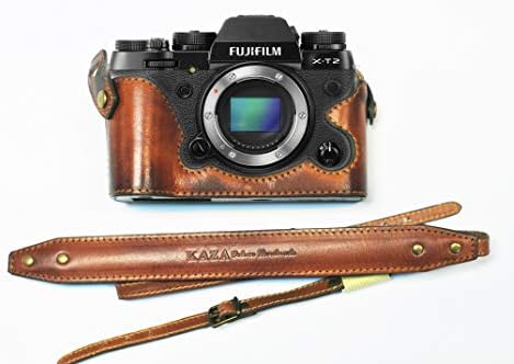 US KAZA Compatible Leather Half Case + Strap,Genuine Leather Vintage Brown Camera case for Fujifilm Camera Model X-T2