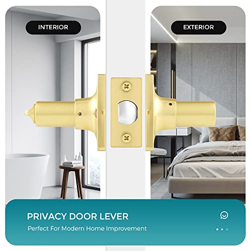 Heittis 1 Pack Contemporary Square Privacy Lever Door Handle, Gold Door Lock For Bedroom Or Bathroom Reversible For Right & Left Sided Doors #TOP3