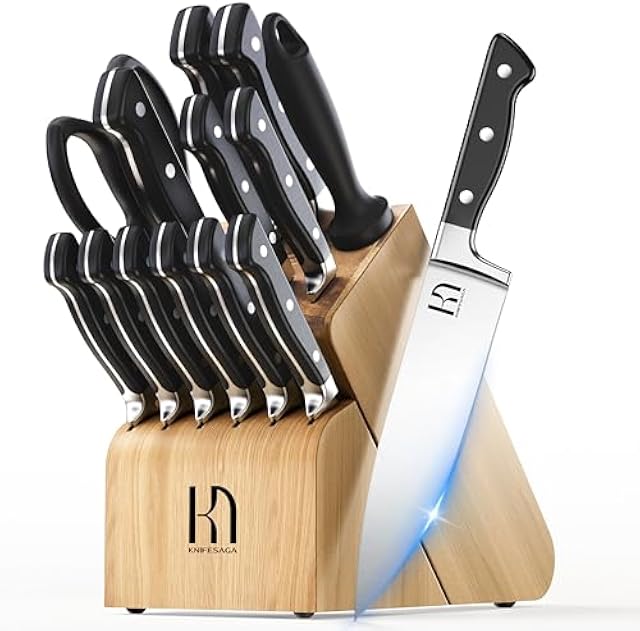 KnifeSaga Japanese Knife Set with Sharpener, Premuim, Razor Sharp, 15 Pcs