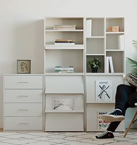 Iris Ohyama, Storage unit with 2 folding doors /Wooden Cabinet/Flap rack/Storage Cabinet, Adjustable shelf height 3.2 cm, Office, Living Room - Flap Rack - CHR-2 - White Oak