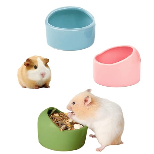 Lot de 3 Bols en Céramique pour Hamster - Gamelles Anti-morsure pour Animaux de Compagnie (Rose,...