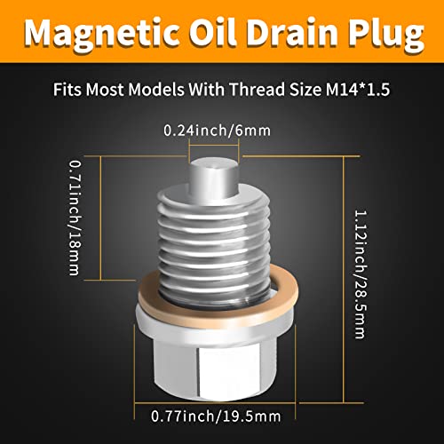 Oil Drain Plug, M14X1.5 Magnetic Oil Drain Plug Stainless Steel Oil Drain Plug With 2 Pcs Gaskets, Oil Pan Drain Plug Compatible With Ford Gm Hyundai Kia And More Select Models (M14*1.5) #TOP5