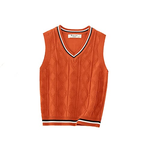 Janjean Kids Girls Boys Unisex Ribbed Sweater Vests Sleeveless V-Neck Uniform Knitted Tank Top Casual Cotton Loose Gilets Orange 2-3 Years,2-3T #TOP1