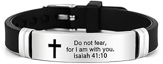 fashion mania Cross Adjustable Bracelet Inspirational Quote Faith Christian Bible Verse Silicone ID Wristband Religious Gifts for Men Women