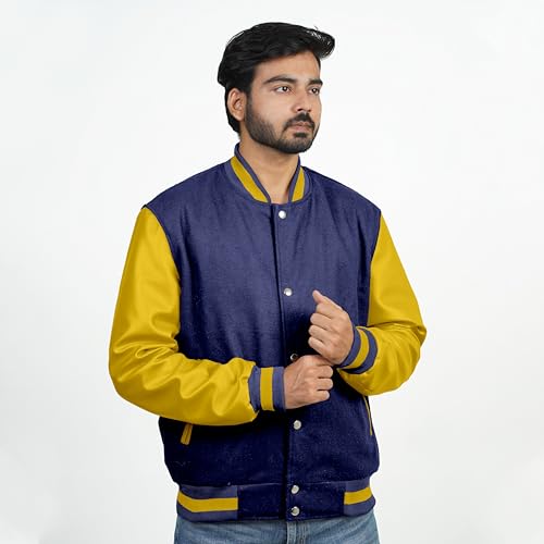 Image of Men's Fashion Varsity Jacket Causal Slim Fit Wool Letterman Baseball Bomber Jackets