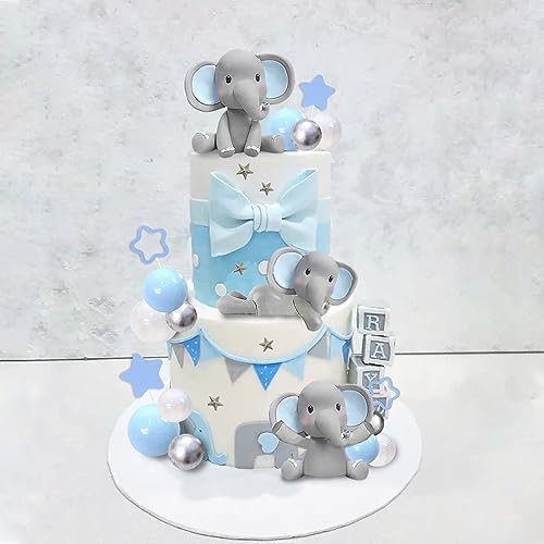 32 PCS Elephant Cake Decoration with Mini Elephant Blue White Pearl Balls for Elephant Theme Birthday Supplies (BLUE) by DRWATE - Image 5