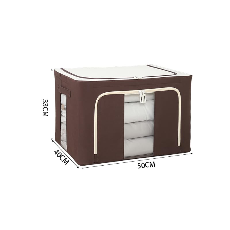 Scatola portaoggetti pieghevole con finestra trasparente, 50 x 40 x 33 cm, organizer per vestiti con cerniera (marrone)