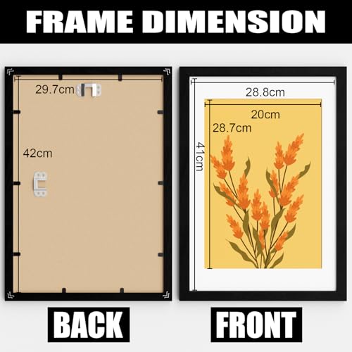 A3 Picture Frame, 2 Pack 29.7x42cm Photo Frames with A4 Mount, Black A3 Poster Frame with Safe Perspex Front