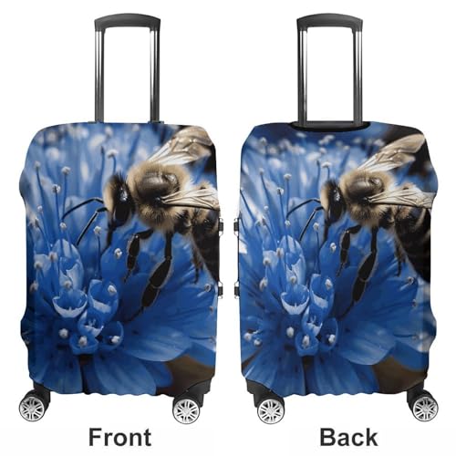 Travel Luggage Cover Elastic Suitcase Protector Anti-Scratch Washable Blue Flower Bee Luggage Sleeve Tsa Approved Carry on Covers Baggage Cover Fits 18-32 Inch Luggages3