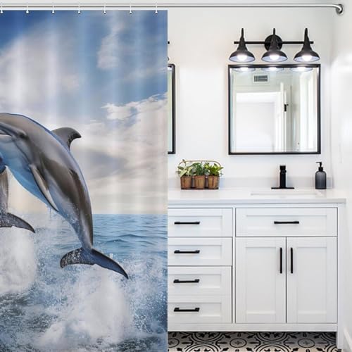 Rideau de douche dauphin en polyester imperméable 168x183cm pour salle de bain