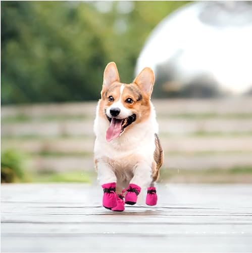 YAODHAOD Dog Shoes for Small Dogs, Puppy Dog Boots & Paw Protector for Winter Snowy Days, Anti-Slip Sole Dog Booties for Indoor Hardwood Floor 4PCS (Pink, Size: 5) by YAODHAOD - Image 2